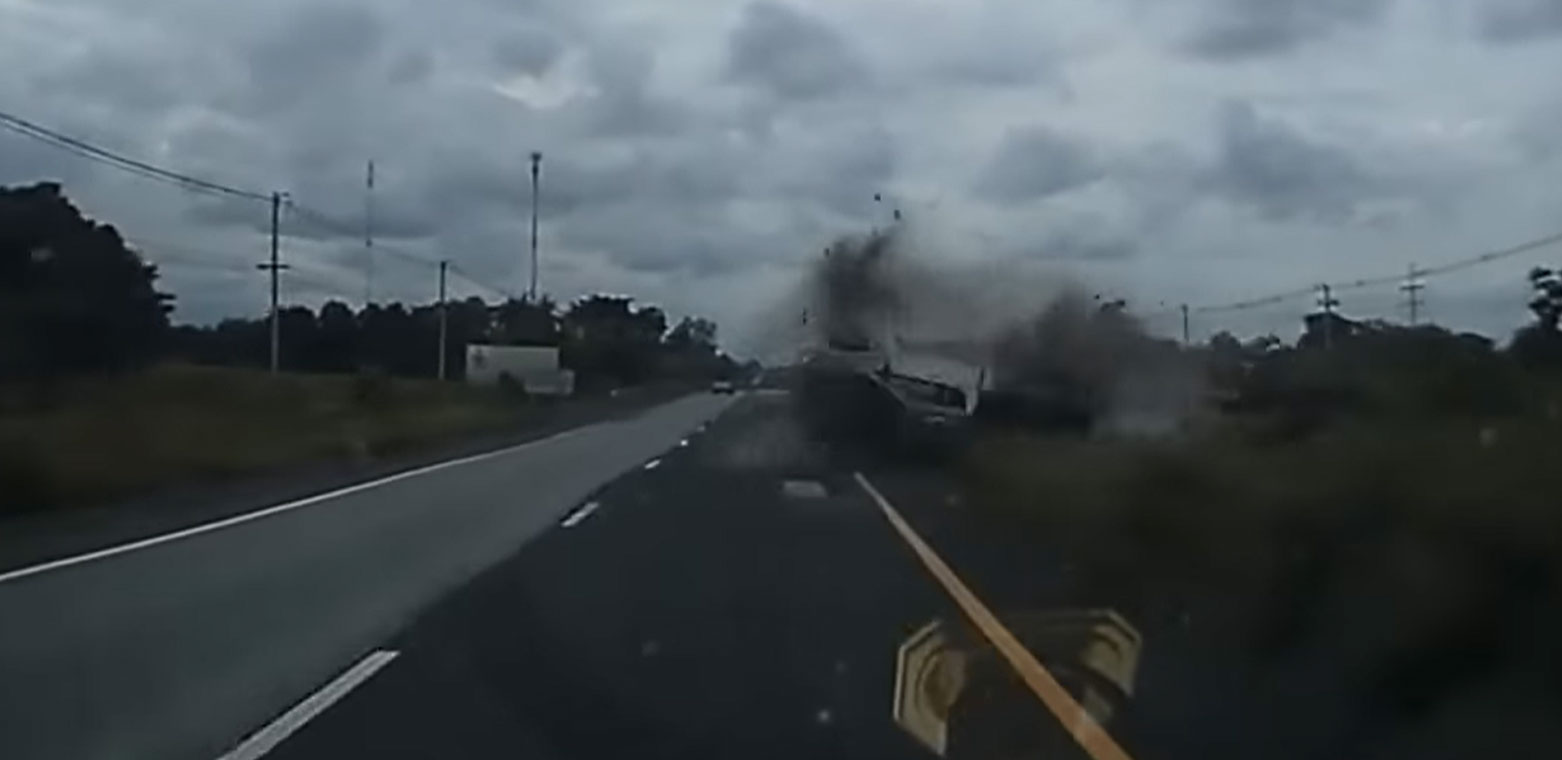 Pickup Truck Voilently Rolls Into Oncoming Traffic