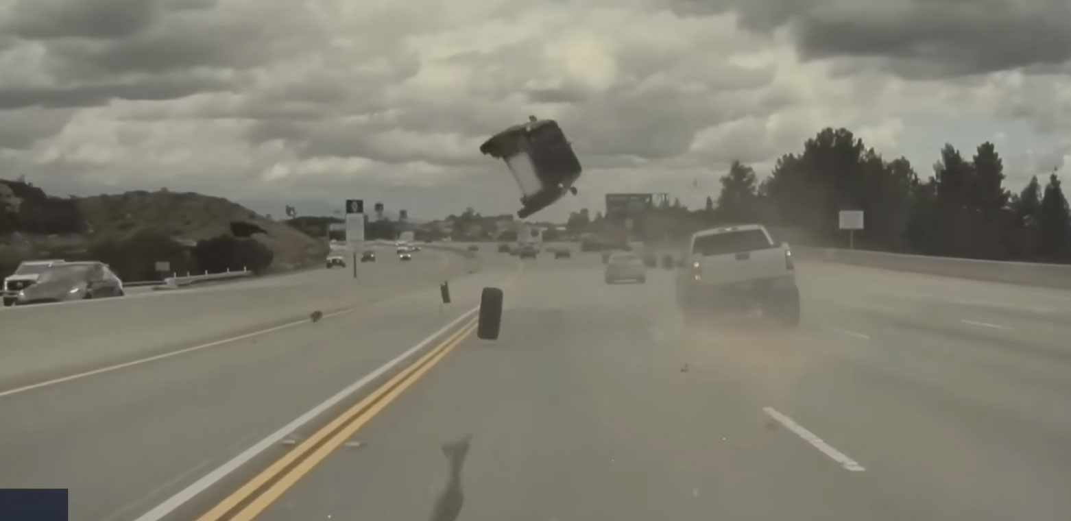 Car Goes FLYING after Hitting Truck's Loose Tire | Dashcam Accidents