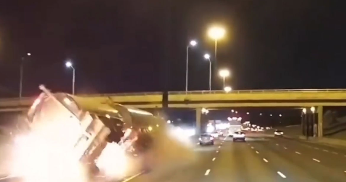 Tanker Truck Crash Causes Massive Fireball Explosion