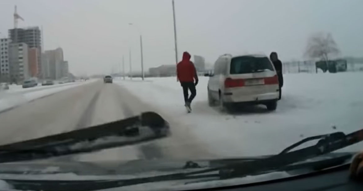 Instant Karma to Driver Who Tries to Scare Pedestrian